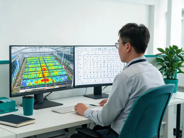 Lighting engineer reviewing greenhouse PPFD plans